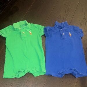 Ralph Lauren Pair of Kids' Polo Shortalls in Green and Blue